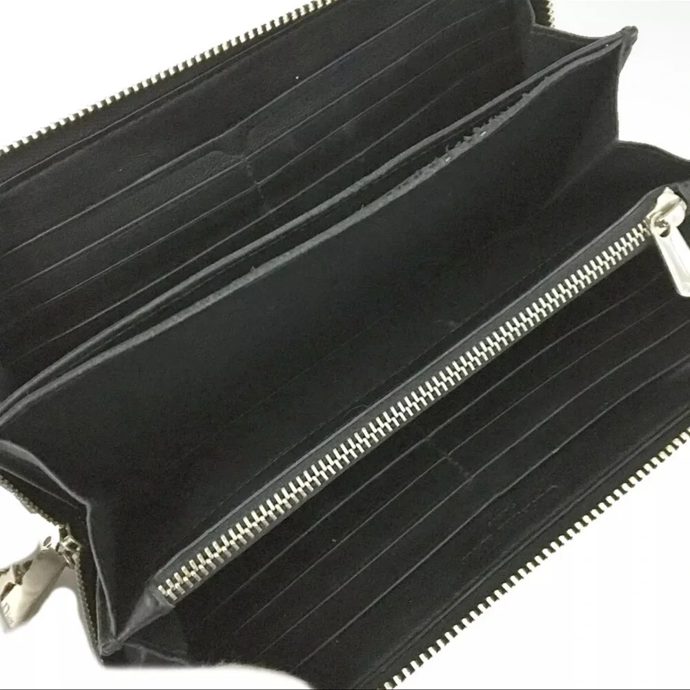 AUTH Christian Dior Cannage Patent Leather Zip Long Wallet Black